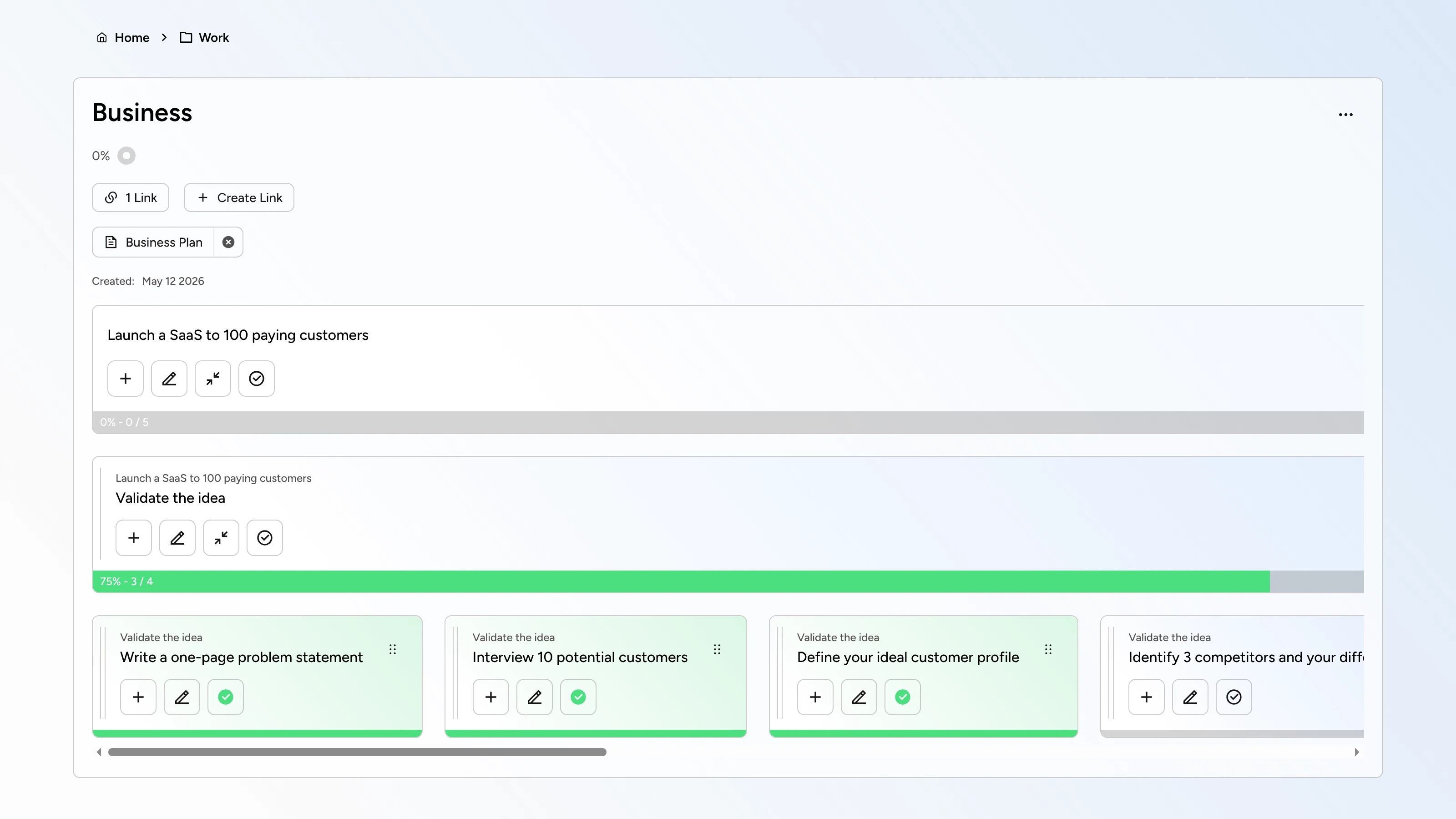 Saas timeline with goals in Goalie